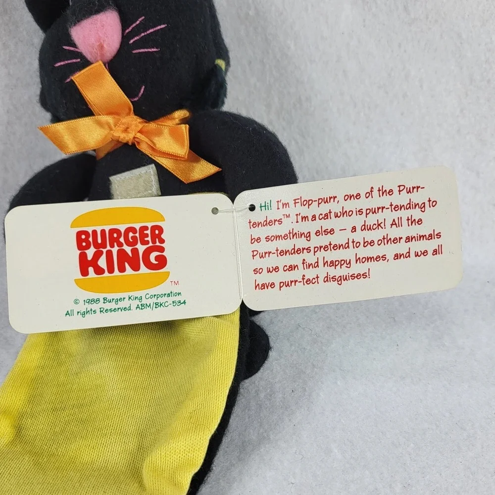 Purr Tenders Sock Ems Cat Duck Hallmark Burger King 1987 Flop Purr Cat Hang Tag